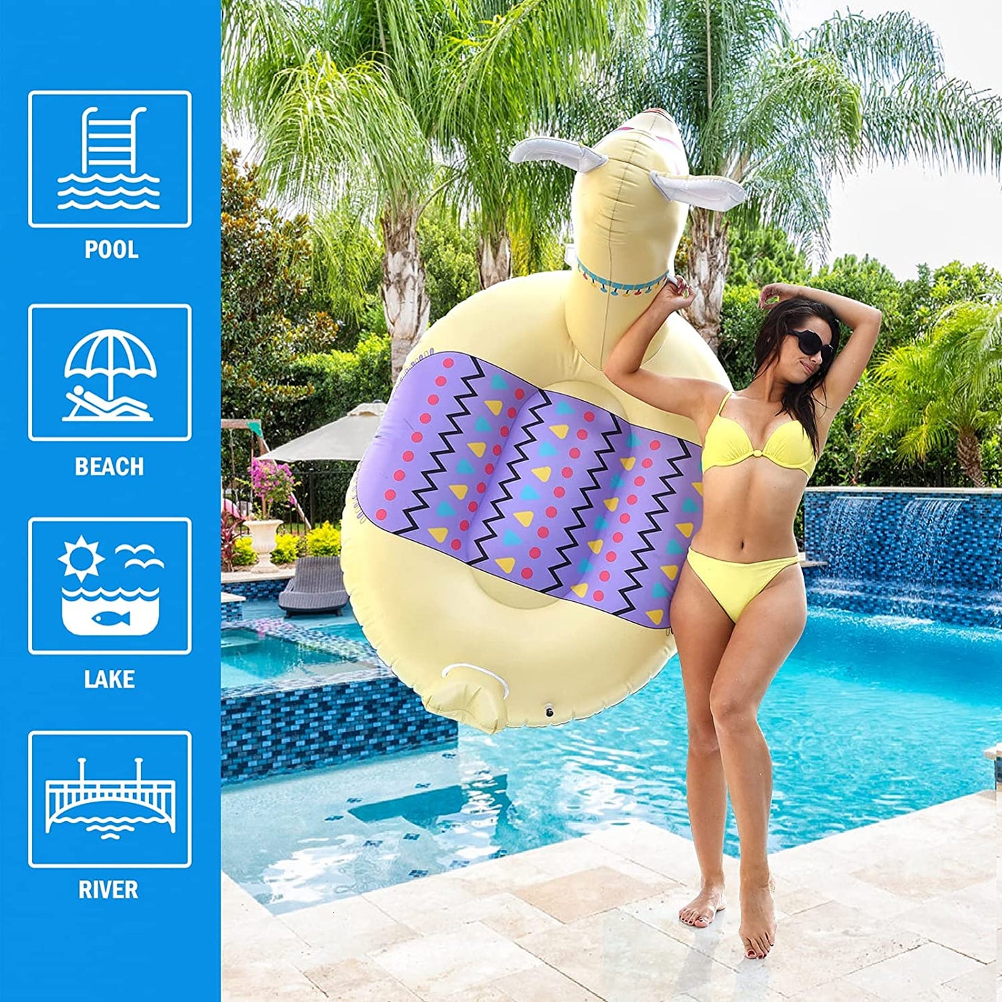 Timoo Llama Float Pool Inflatable Pool Float for Adults Kids, Giant Floatie Ride-On Pool Island with Fast Valves, Alpaca Beach Floaties Pool Toy Party Decorations