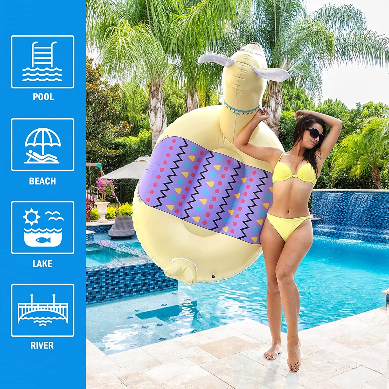Timoo Llama Float Pool Inflatable Pool Float for Adults Kids, Giant Floatie Ride-On Pool Island with Fast Valves, Alpaca Beach Floaties Pool Toy Party Decorations