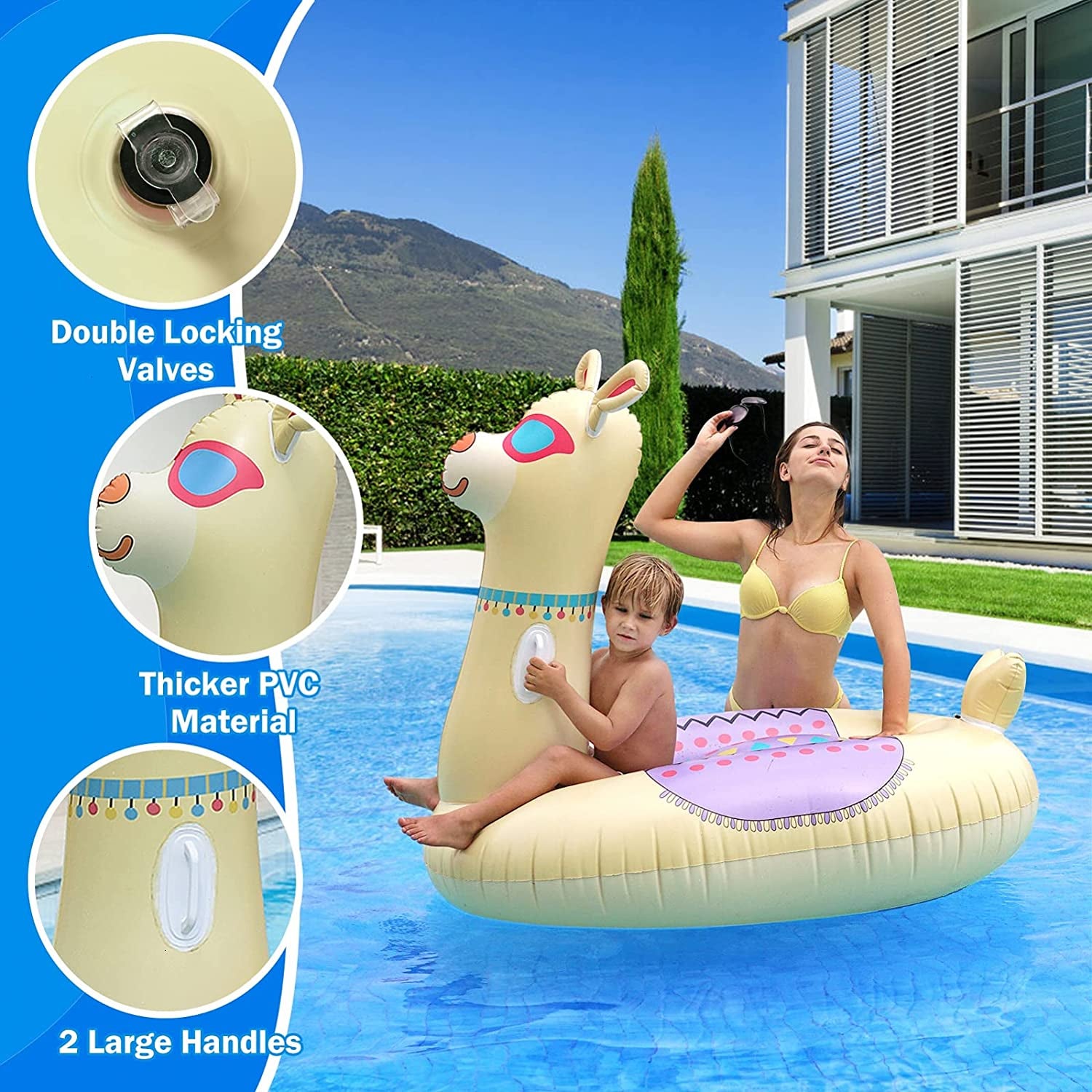 Timoo Llama Float Pool Inflatable Pool Float for Adults Kids, Giant Floatie Ride-On Pool Island with Fast Valves, Alpaca Beach Floaties Pool Toy Party Decorations