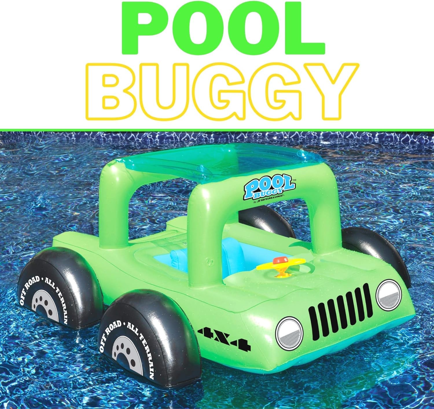 Inflatable Swimming Pool Float Ride-On Mattress Lounger Raft – Fun Poolside Relaxation for Family, Buggy Car, Green, 41"