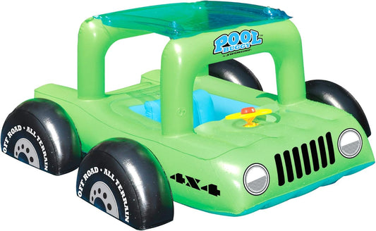 Inflatable Swimming Pool Float Ride-On Mattress Lounger Raft – Fun Poolside Relaxation for Family, Buggy Car, Green, 41"