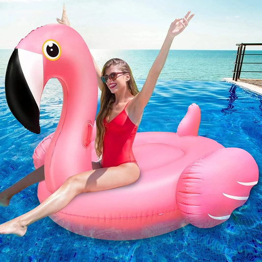 Giant Inflatable Flamingo Ride on Pool Float, Blow up with Fast Valves Swimming Floating Raft for Adults Pink,59"X59"