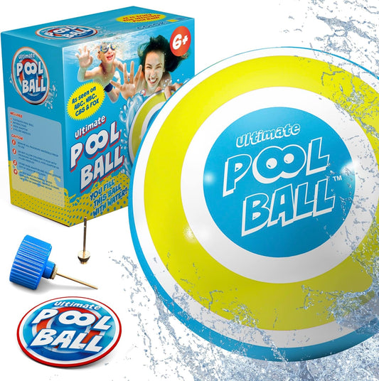 Ultimate Pool Ball, Fill It with Water for Underwater Swimming Pool Games, Passing, Dribbling, Diving Fun Toys for Boys Girls Adults, Summer Gifts, Beach Trips, 6 Inches, Yellow/Cyan